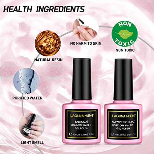 Lagunamoon Base Coat and Top Coat,Long Lasting Shiny Finish for Soak Off UV LED Gel Nail Polish Polygel Nail Acrylic Style Artificial False Nails