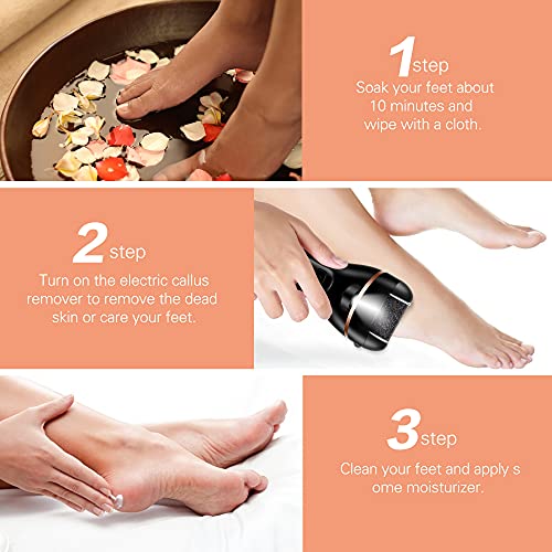 Electric Foot File, Ratukall Hard Skin Remover, Rechargeable Waterproof Callus Remover Feet Care Kit, Professional Pedicure Tools Set with Storag