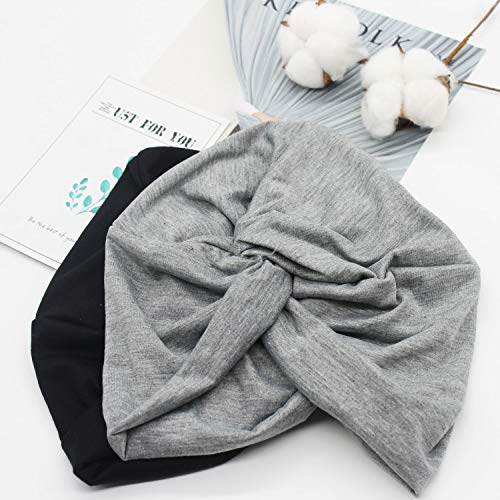 beifon 2 Pieces Womens Elastic Cotton Turban Beanie Hats Soft Print Hair Turban Scarf Pre Tied Head Warp Coverings Fashion Stretch Sleep Cap for