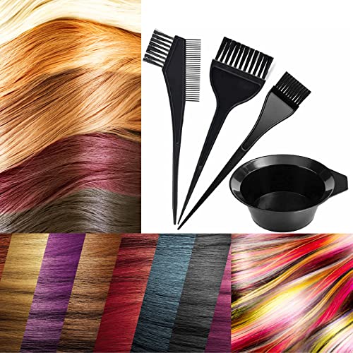 JagKul 4PCS Hair Dye Brush and Mixing Bowl Set, Tint Comb For Hair, Professional Salon Hair Coloring Dyeing Kit, Angled Comb and Brush