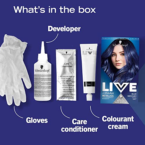 Schwarzkopf LIVE Urban Metallics Vibrant, Long Lasting, Permanent Blue Hair Dye, Infused with Coconut Oil for Shiny Hair, Blue Mercury U67
