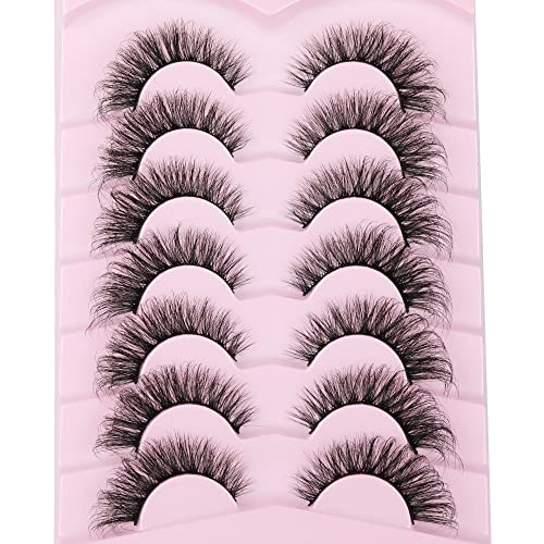 Fluffy False Eyelashes Natural Cat Eye Lashes 3D Faux Mink Eyelashes Wispy Fox Eye Lash Extensions 7 Pairs Multipack by Eefofnn