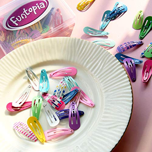 Hair Clips, Funtopia 80 Pcs 1.2 Inch Toddler, Mini Metal Snap Hair Clips for Little Girls Baby Kids, Colorful Small Hair Barrettes, Accessories f