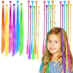 HQCM 36 Pcs Kids Hair Extensions with Hair Clips, Rainbow Braid Hair Extension, Girls' Hair Accessories Color Clip Hair Extension, for Parties an