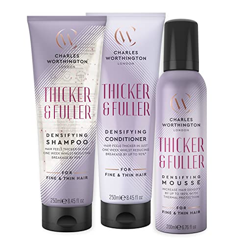 Charles Worthington Thicker and Fuller Densifying Shampoo, Hair Thickening Shampoo for Fine Hair, Purple, 250 ml