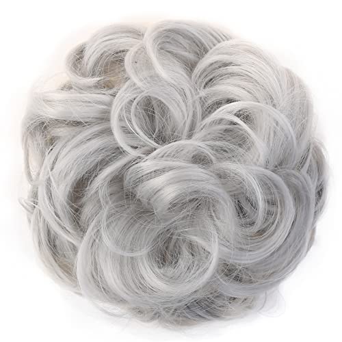 JJstar Messy Hair Bun Curly Wavy Hair Scrunchies Accessories Pieces for Women Girls Synthetic Hair Chignons (Dark Brown)