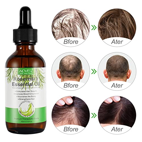 Rosemary Oil for Hair Growth 60ml, Pure Rosemary Essential Oil for Eyelashs, Eyebrows, Face, Skin Care, Body Massage, Aromatherapy, Hair Loss Tre