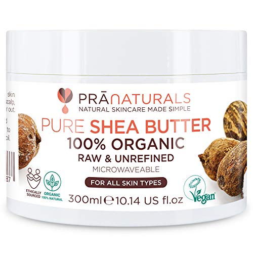 PraNaturals 100% Organic Shea Butter 300ml, Pure Raw Unrefined A Grade African Ivory All-Natural, Smooth Shea Nut Lip Balm Body Butter Moisturise