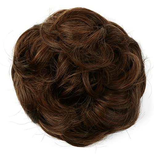 JJstar Messy Hair Bun Curly Wavy Hair Scrunchies Accessories Pieces for Women Girls Synthetic Hair Chignons (Dark Brown)