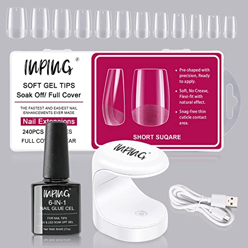 INPING Gel Nail Glue, 2PCS 8ML Nail Glue 6-In-1 False Nail Tips Gel Glue Kit Extra Strong Nail Bond Nail Glue Gel for Nail Extension Tips/Acrylic