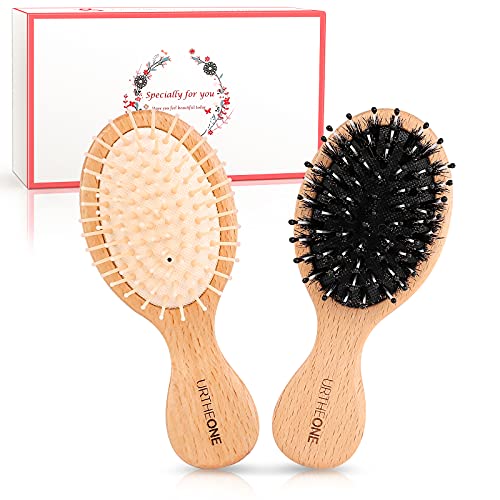 Hair Brush Mini Boar Bristle Hairbrush Pocket Travel Small Paddle Hair Brush for Men Women Kids for Thick Curly Thin Long Short Wet or Dry Hair D