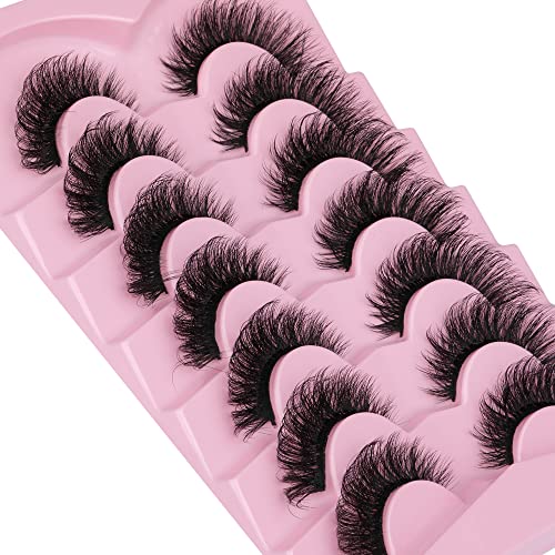 JIMIRE False Eyelashes Fluffy Cat Eye Natural Faux Mink Lashes Dramatic Wispy Fox Eye 17MM Strip Fake Lashes Look Like Eyelash Extensions Pestaña