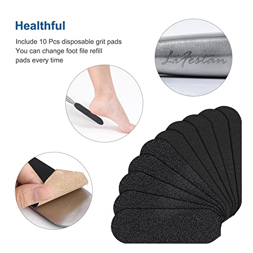 Pedicure Foot File and Callus Remover for Hard Skin Professional, Stainless Steel Foot Rasp File with Ten Free Refill Grits Double-Sided Replacem