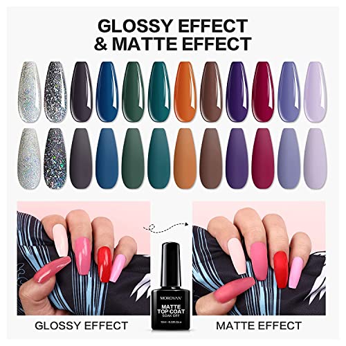 Morovan Top & Base Coat No Wipe Gel Mirror Gel Nail Polish Base And Matte Top Coat Quick Dry Long Lasting Gloss Matte Clear Resin Polish Nail Art