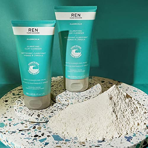 REN Clean Skincare Clearcalm Clarifying Clay Cleanser, Cleanse, Calm and Comfort Breakout-Prone Skin, With Kaolin Clay & Willow Bark, 150 ml