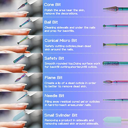 Nail Drill Bits Set 11pcs 3/32in Ceramic Tungsten Carbide Nail Drill Bit,Diamond Cuticle Electric Nail File Bits For Acrylic Nails With 75Pcs Nai