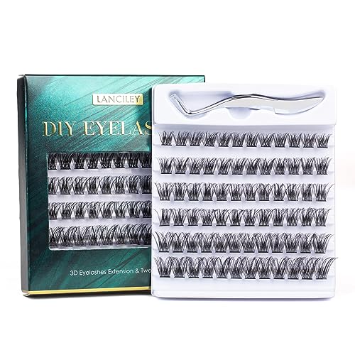 Lanciley Individual Lashes 45 Clusters Lashes CC Curl DIY Eyelash Extension Kit at Home for Make-up Beginner False Eyelashes with Eyelash Glue Tw