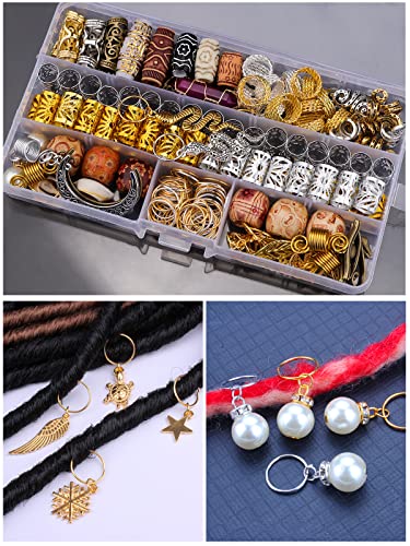 EBANKU 184pcs Hair Jewelry for Braids, Dreadlocks Hair Jewelry for Braids, Jewelry Aluminum Hair Coils, Moon Snake Leaf Braid Clips, Ancient Gold