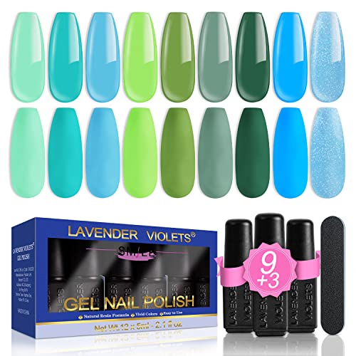 Lavender Violets 13 Pcs Gel Nail Polishes Set French Nail Art White Pink Nude 9 Colours UV LED Soak Off With Base Coat,Matte n No Wipe Top Coat N