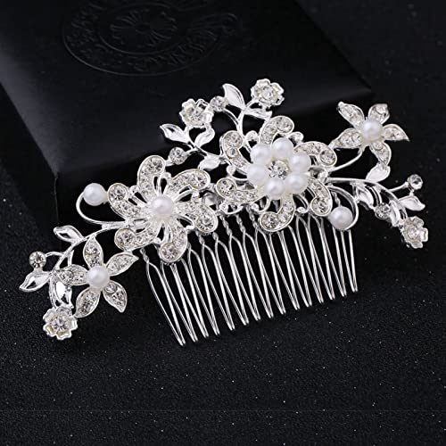 Bridal Wedding Hair Clip Comb,Pearl Wedding Hair Accessories,Bridal Decoration Hair Comb Headpiece for Women Girls Brides Bridesmaids Sparkly Bea