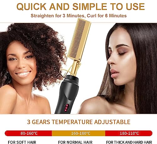 Hot Comb, Electric Hot Comb Hair Straightener for Wigs, Professional Ceramic High Heat Press Comb, Multifunctional Copper Hair Curler, Portable A