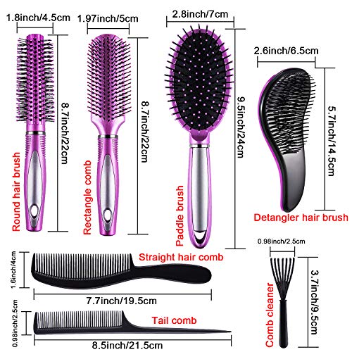 SIQUK 7 Pcs Hair Brush Set Paddle Brush Round Brush Detangle Hair Brush and Combs Wet Dry Brush for Women Men Hair Styling