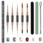 Subay Nail Art Brushes Set, Double Ended Nail Liner Brushes for Gel Acrylic Nails, Professional Nail Design Brushes with Nail Files and Cuticle P