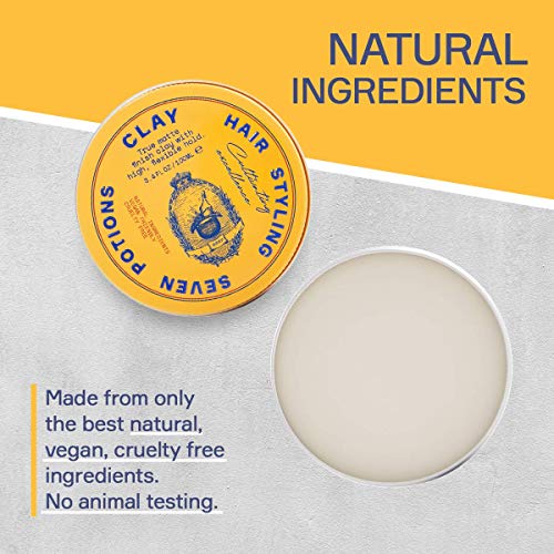 Seven Potions Men's Hair Styling Clay — Natural, Water-Based, Matte Hair Wax, High Hold Hair Styling Product — 100% Vegan, Cruelty Free (100ml)