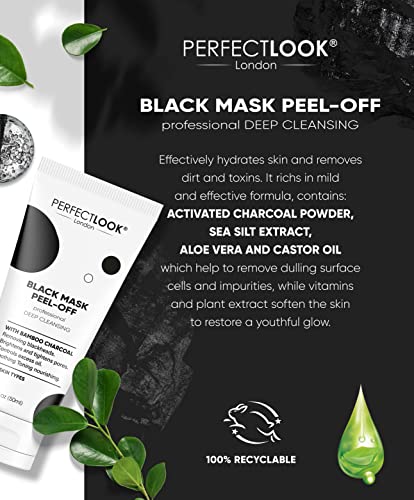 Perfect Look London Peel Off Face Masks, Intensive Purifier, Bamboo Charcoal Fighting Formula for Blackhead Removal and Deep Skin Clean, Carbon A