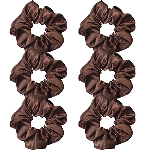 Jeffan 6 Pieces Hair Scrunchies Satin Elastic Soft Hair Ties Scrunchy Hair Bands for Women Girls (Beige)