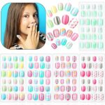120 Pieces Kids Press on Nails Children Fake Nails Artificial Nail Tips Girls Full Cover Short False Fingernails for Girls Kids Nail Decoration (