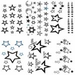Yesallwas cute Black Moon Sky Stars Temporary Tattoo for Women Body Kids 6 sheet Waterproof Art Fake Tattoo Stickers