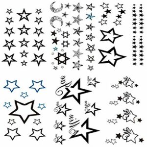 Yesallwas cute Black Moon Sky Stars Temporary Tattoo for Women Body Kids 6 sheet Waterproof Art Fake Tattoo Stickers