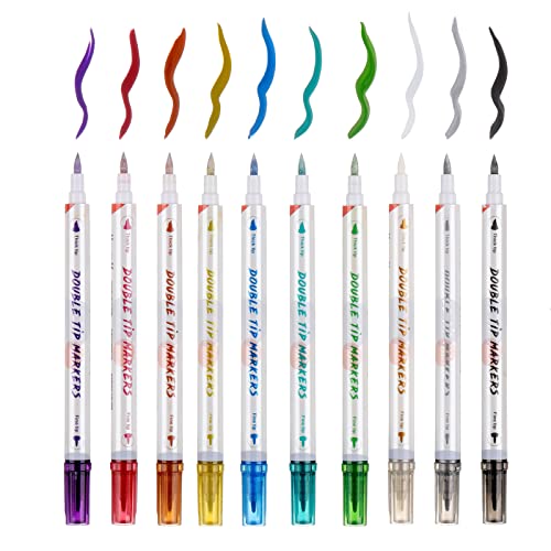 HAWINK Temporary Tattoo Markers for Skin, 10 Body Markers + 20 Large Tattoo Stencils for Kids and Adults, Dual-End Tattoo Pens Make Bold and Fine