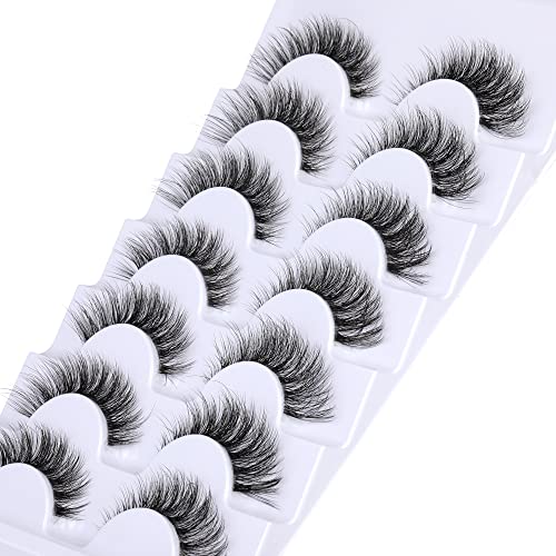 JIMIRE Cat Eye Eyelashes Natural Lashes Fluffy 15mm 3D Clear Band Faux Mink Lashes Fake Lashes 8 Pairs Pack