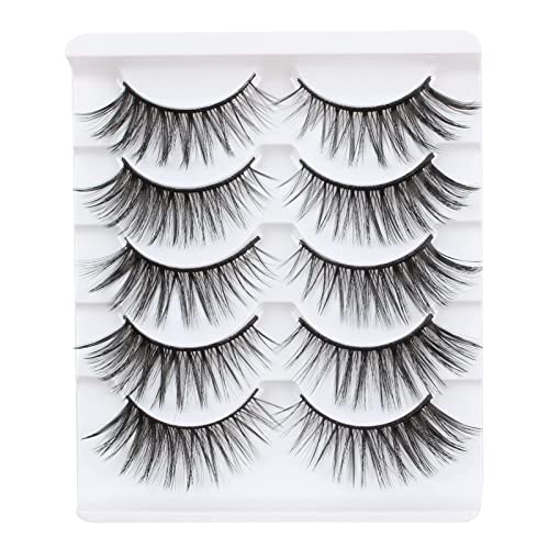 Cat Eye Lashes Natural Look Faux Mink Fake Eyelashes Light Volume False Lashes Fluffy Strip Lashes Multipack 3D 5 Pairs Pack by Glowingwin