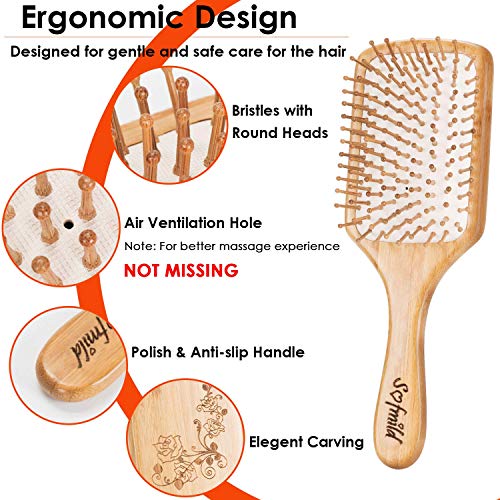 Hair Brush, Eco-Friendly Natural Wooden Bamboo Paddle Hairbrush for Long Short Curly Thick Thin Hair for Men Women Kids, Massaging Scalp, Reducin