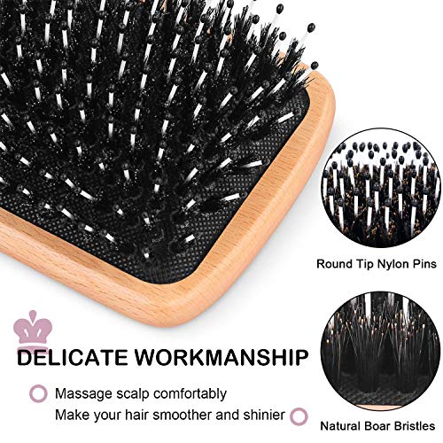 Bsisme Boar Bristles Hair Brush,Detangling Hairbrushes for Long Short Curly Straight Fine Hair,Women Men Boys Girls Hairbrush (Normal square)