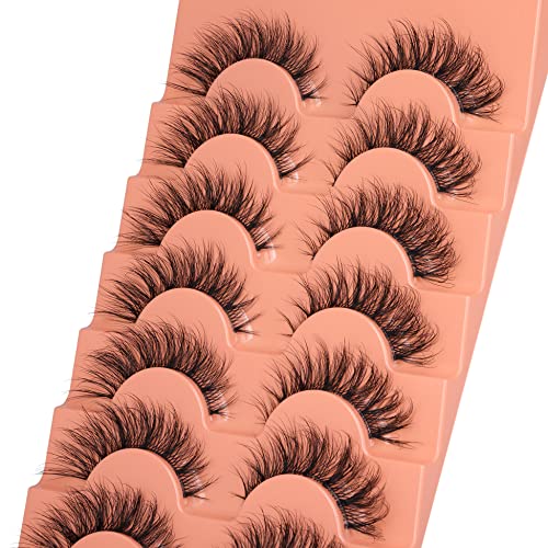 Eyelashes Natural Clear Band Lashes Cat Eye Wispy Faux Mink Lashes 16MM 3D Fluffy Fake Eyelash 7 Pairs Pack by Mavphnee