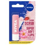 NIVEA 2 in 1 Caring Lip Scrub with Rosehip Oil (5.5ml), Lip Scrub + Vitamin E, Lip Scrub Exfoliator Stick, Lip Balm Scrub + Natural Peeling Parti