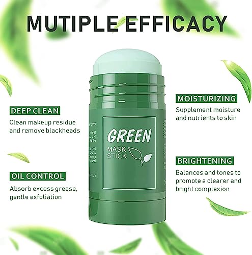 Green Tea Mask Stick for Face, 2 Pack Green Tea Deep Cleanse Mask, Blackhead Remover with Green Tea Extract, Face Moisturizing, Brightening for M
