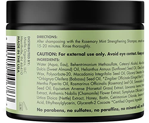 Mielle Organics Rosemary Mint Strengthening Hair Masque, Infused w/Biotin, 12 Ounces