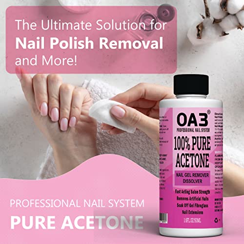 Pure Acetone Acrylic, Nail Polish, Nail Tip, Remover for UV/LED Gel Soak Off Nail Gel (50ML)