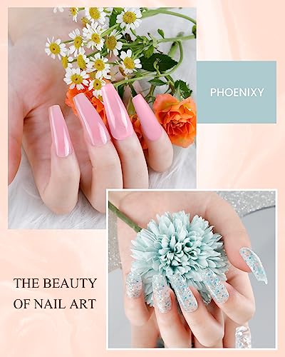 Poly Nail Gel Kit, Phoenixy 9 Colors Nail Builder Extension Gel Kit, with Slip Solution Glossy Matte Base Top Coat Exquisite Tools, Complete Nail