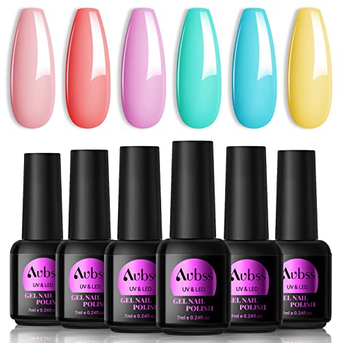AUBSS Colour Changing Gel Nail Polish Set, 6 Colours Temperature Change Gel Polish Thermal Mood Chameleon Soak Off UV Gel Nail Kit Red Blue Orang
