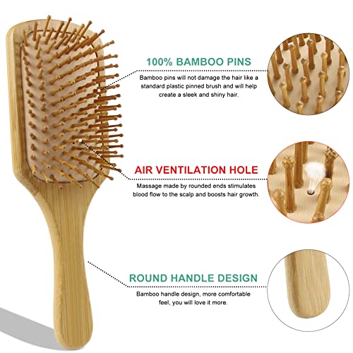 Combetter Natural Bamboo Hairbrush Set - Get Smooth, Shiny, and Healthy Hair with Reduces Frizz and Promotes Hair Growth, Eco-Friendly Wooden Hai