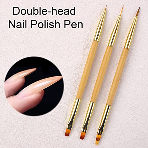 LacyMC Nail Brushes, 3 Pieces Fine Nail Brushes for Nail Art Decoration, 2 in 1 Nail Polish Brush Set for Applying UV Gel, Decorating Acrylic Fal