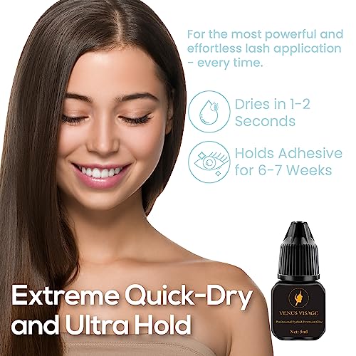 Eyelash Glue for Professional Lash Extensions - Extra Strong Lash Glue 5ml - 1-2 Sec Dry Time & 6-7 Weeks Bonding - Extra Black Lash Adhesive - L