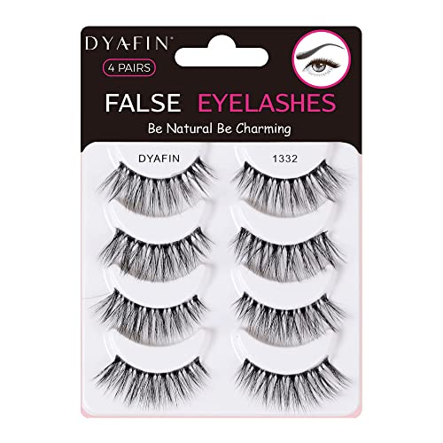 DYAFIN 3D Eyelashes 100% Handmade Strip Lashes Reusable Lightweight Soft Long False Eyelashes 4 Pairs Fake Eyelashes