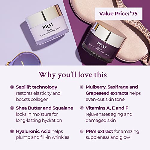 PRAI Ageless Throat & Decolletage Day & Night Duo (50ml + 50ml) - Moisturiser, Anti-wrinkle Cream, Double Chin Reducer and Neck Cream